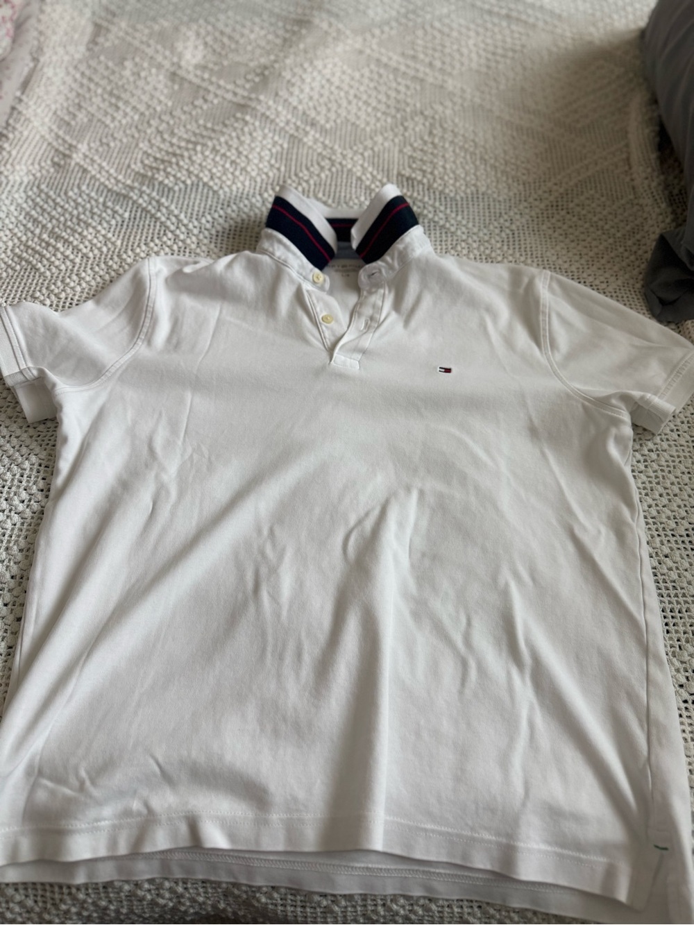 Tommy Hilfiger White Polo with Navy and Red Trim Collar
